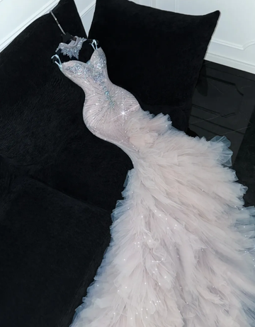 Mermaid Beaded Sweetheart Neck Tulle Long Prom Dress Evening Dress Party Dress HZ1023